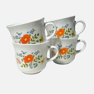 Vintage Charm: Set of Four Corelle Corningware Wildflower Mugs | Cottage Core